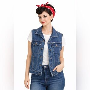 Vintage 80s Anne Klein Denim Vest Size Medium Retro Grunge Festival Boho Chic